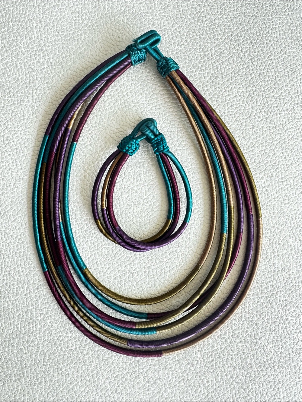 Multi-Color Layered Cord Necklace and Bracelet Set